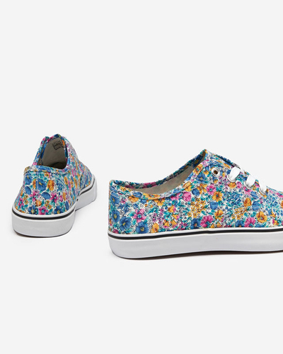 OUTLET Blaue Damensneaker mit Blumen Sertoli - Schuhe