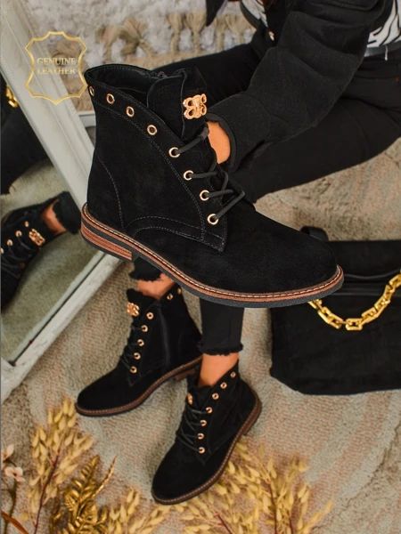 Botki damskie Aurelia Romano z naturalnego zamszu – brązowe, z futerkiem