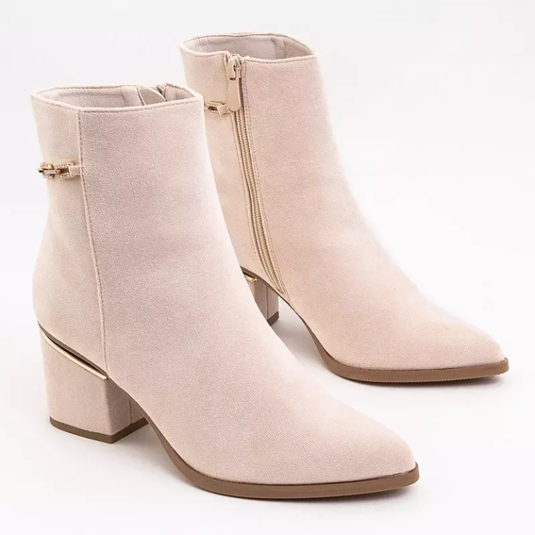 OUTLET Beige Damenstiefel auf niedrigem Pfosten Morax - Schuhe