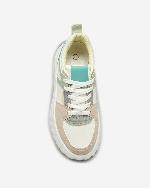 Weiße Damen Freizeit-Sportschuhe aus Öko-Leder mit grünen Einsätzen Netiris - Footwear