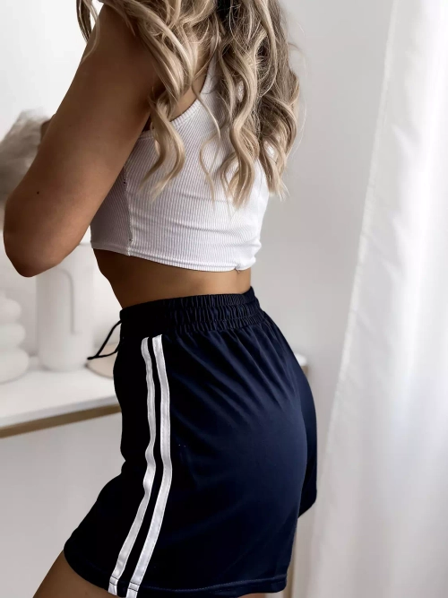 Темно-сині жіночі шорти з тканини в смужку - Одяг