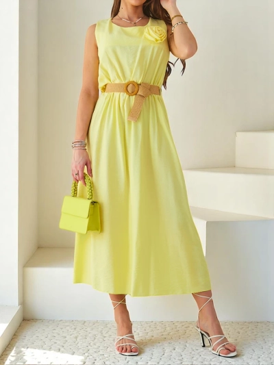 Royalfashion Damen-Midikleid mit Trägern, mit rundem Ausschnitt und dekorativem Blumenmotiv