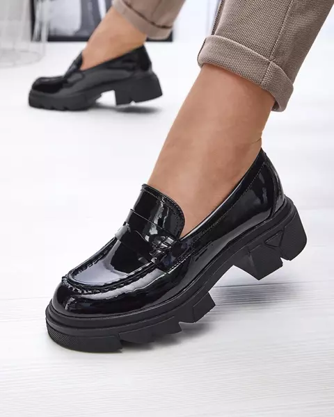 Schwarz lackierte Mokassins für Damen Tygriss- Footwear