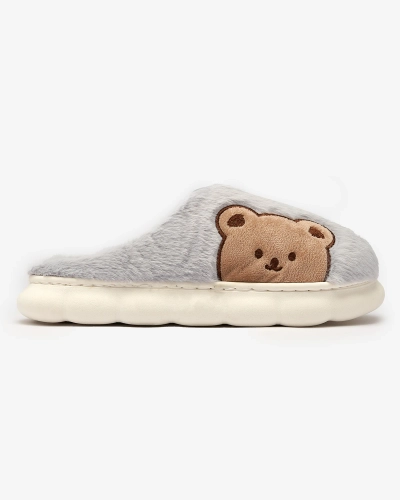 Royalfashion Damen-Pelzpantoffeln mit Teddybär in blau Fetemes