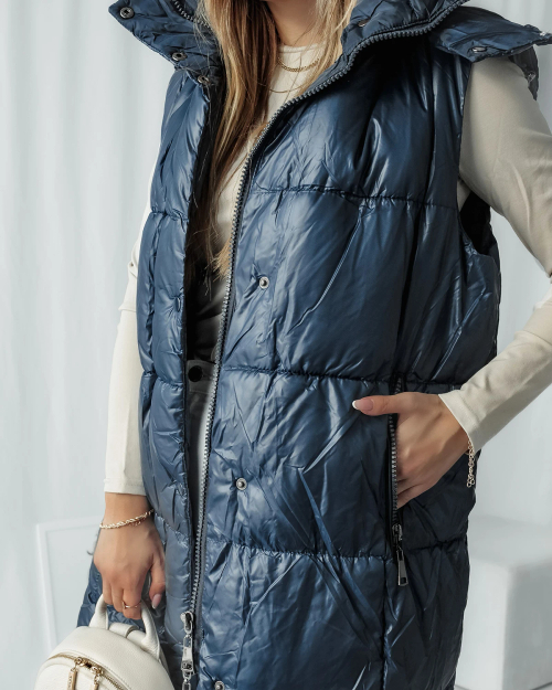 Royalfashion Довгий жіночий жилет зі строчкою темно-синього кольору