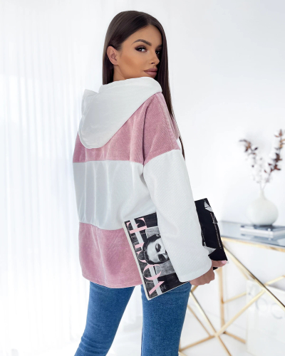 Royalfashion Weiß-rosa Oversize-Damen-Kapuzenpullover