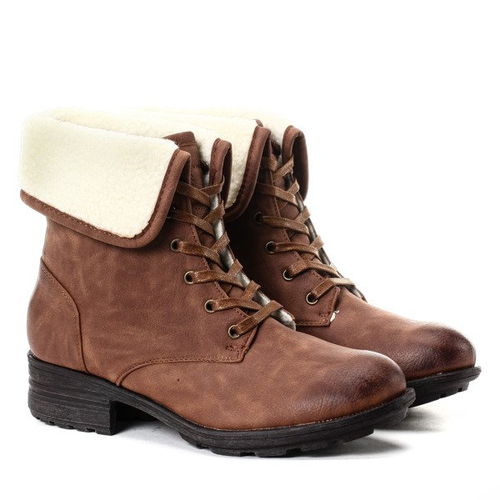 Brązowe workery z kożuszkiem - Obuwie