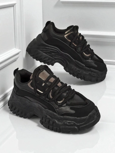 Aurelia Nero – Damen Chunky Sneakers aus ökologischem Leder Schwarz 6,5 cm