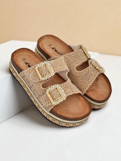 Royalfashion Damensandalen mit Strassschnallen GlamCork