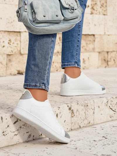 Royalfashion Calista Damen-Sneakers, silber-weiß, stilvoll, Öko-Leder