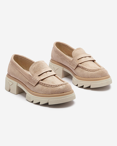 Hellbraune durchbrochene Damenmokassins mit fester Sohle Ejina - Footwear