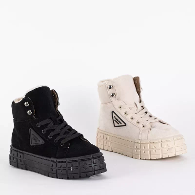 OUTLET Beige Damen-Schnürstiefel auf der Tessi-Plattform - Schuhe