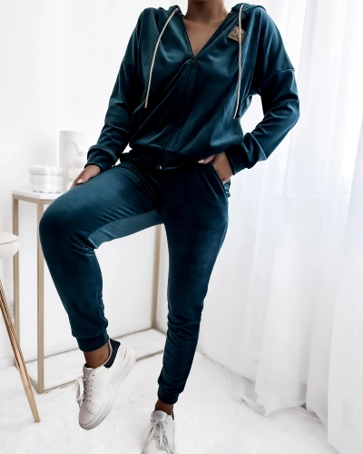 Royalfashion Türkisfarbenes Damen-Sweatshirt-Set mit Aufnäher