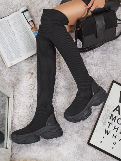 Lange Damen Schlupf-Overknee-Stiefel mit dicker Sohle Ravmora