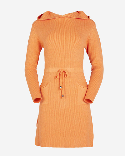 Orangefarbenes Damen-Pulloverkleid mit Kapuze - Kleidung