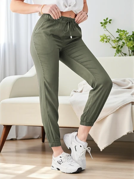 Raffaello Khaki Lange Hose aus Lyocell-Gewebe