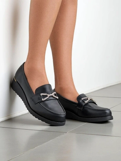 Royalfashion Damenmokassins auf niedrigem Wedge Leffo