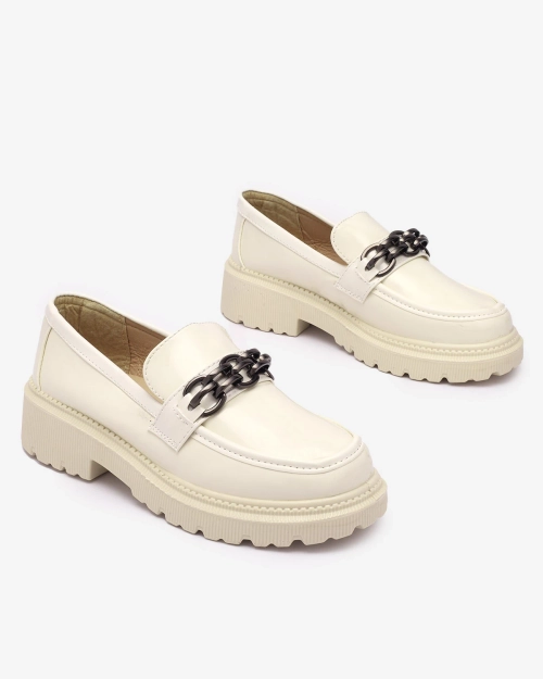 Жіночі лаковані мокасини кремового кольору Adolos- Footwear