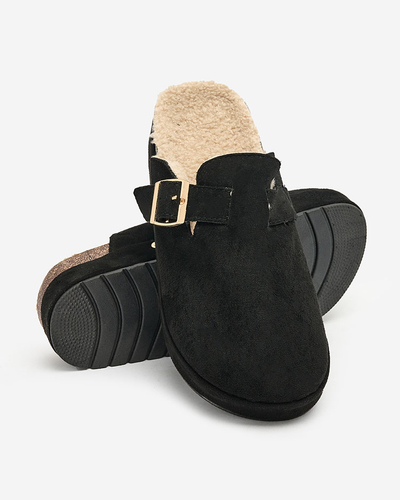 Royalfashion Damenpantoffeln mit Schafsfell und Schnalle Kajis