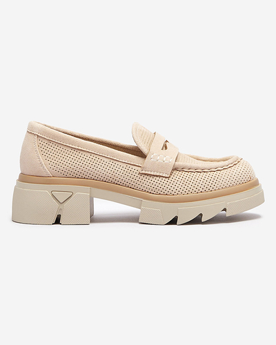 Beige durchbrochene Damenmokassins mit fester Sohle Ejina - Footwear