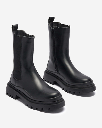 OUTLET Schwarze Damenstiefel mit flachem Absatz Okidas - Footwear