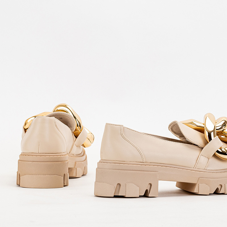 OUTLET Beige Damenschuhe mit goldener Kette Kesoni - Schuhe