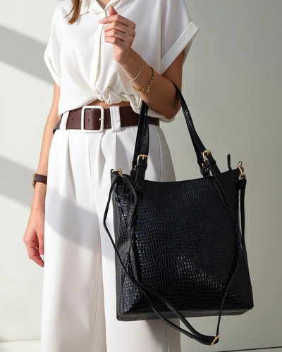 Royalfashion Damen große Handtasche aus lackiertem Eco-Leder mit Prägung