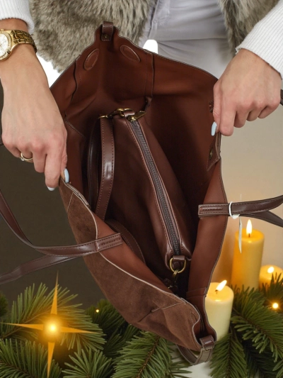 Жіноча сумка-шопер еко замшева з меншою еко шкіряною в комплекті 2в1 Elinea