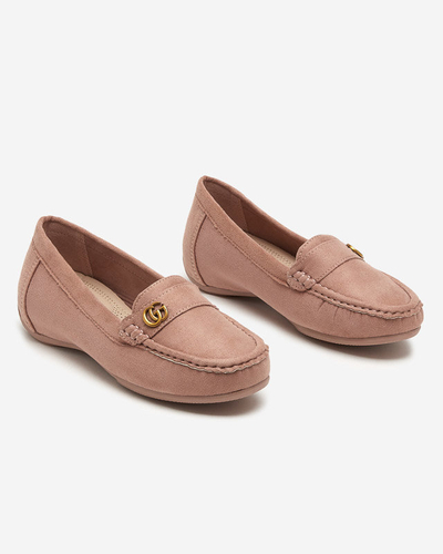 Dunkelrosa Damen-Mokassins auf niedrigem, bezogenem Keilabsatz Lemira - Footwear