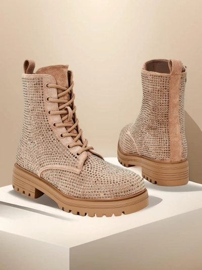 Royalfashion Damen Schnürstiefeletten mit Zirkonen Russos