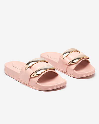 Rosa Damenhausschuhe mit goldenem Serina-Ornament - Schuhe
