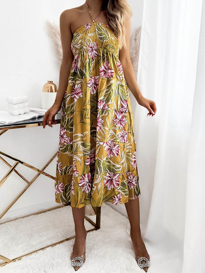 Gelbes Damen-Midikleid mit Blumenmuster - Kleidung