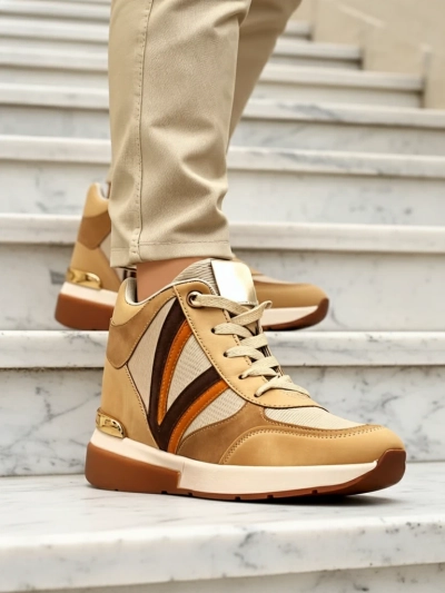 Sneakers Verona Braun Aus Öko-Leder Mit Hohem Absatz