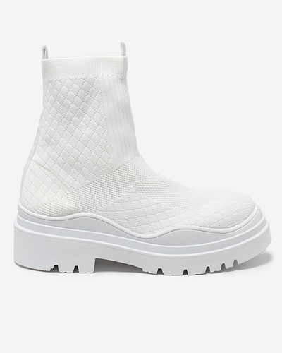 Weiße Damenstiefel mit flachem Absatz Seritis - Footwear
