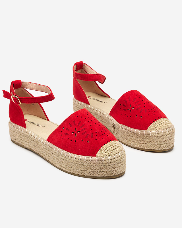 Rote durchbrochene Sandalen für Damen a'la espadrilles Tiseria - Schuhe