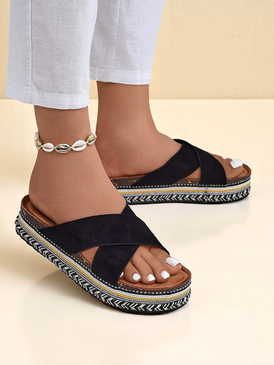 Royalfashion Damen Pantoletten mit flacher Sohle Solea Deco