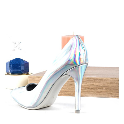 Silberne holografische Pumps an einem Monte-Carlo-Absatz - Schuhe 1