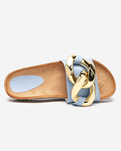 Callista Royalfashion Damen Sandalen mit Kette – ecru/blau, flacher Absatz