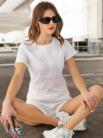 Royalfashion Damen Baumwoll-T-Shirt Bunny Say Be Real