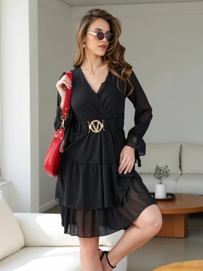 Royalfashion Damen-Minikleid mit Rüschen und Wickelausschnitt