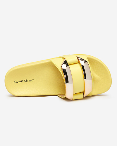 Gelbe Damenhausschuhe mit Goldverzierung Serina - Schuhe