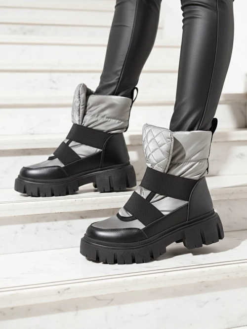 Жіночі снігоступи на плоскій підошві чорно-сірого кольору Ferory- Footwear