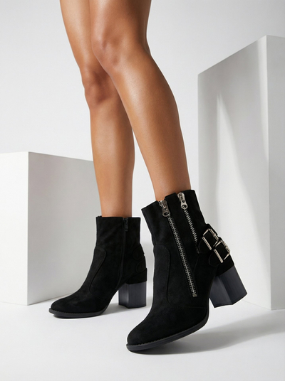 Royalfashion Schwarze Damenstiefel mit Verzierung Feirrgo