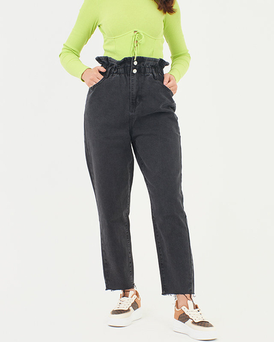 Schwarze Mom-Jeans mit hoher Taille und Paperbag für Damen - Kleidung