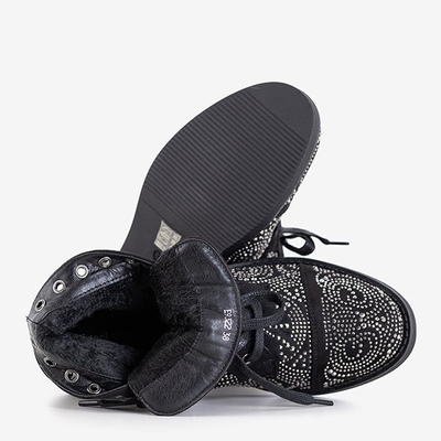 Schwarze Damenstiefel mit Zirkonia Elwira - Schuhe
