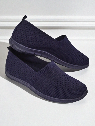 Damen Mokassins Lyra Marineblau atmungsaktives Gewebe flache Sohle