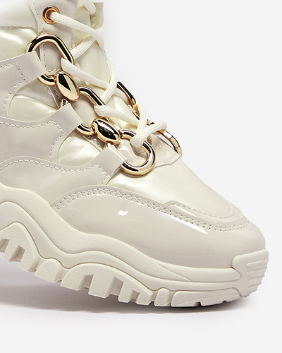 Кремові жіночі зимові спортивні черевики а-ля трапперы Mertika - Взуття