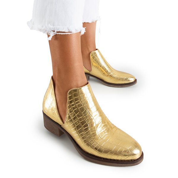 Goldene Schlangenlederschuhe mit Schnitten Pixen - Schuhe