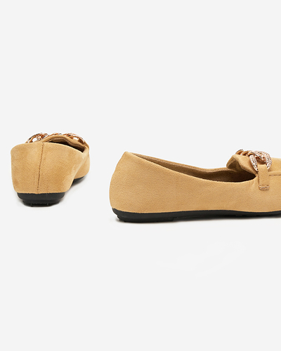 Hellbraune Öko-Wildleder-Loafer für Damen mit Kette Osylia - Schuhe
