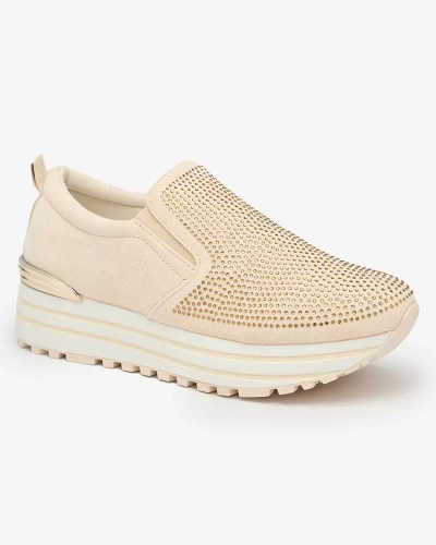 Royalfashion Beige Damen Plateau-Sneakers mit Zirkonen Scavli